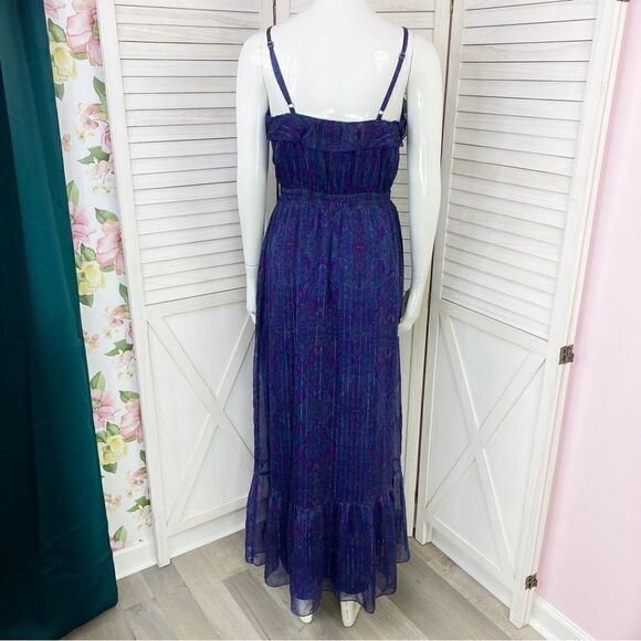 Express Paisley Tiered Ruffle Sleeveless Maxi Dress Purple Small - Picture 4 of 11